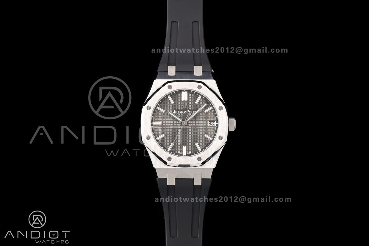 Royal Oak 15500 SS OCTA 1:1 Best Edition Gray Dial on Black Rubber Strap JH4302 Super Clone (Free Sprung)